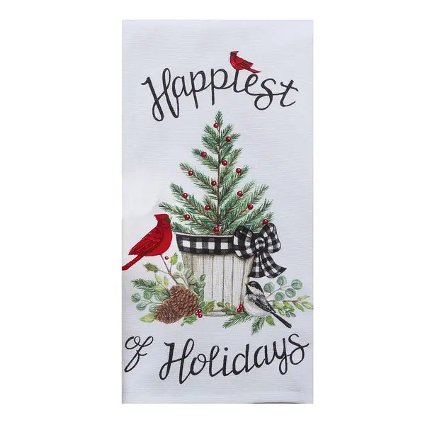Winter Cardinal Happiest Holidays Dual Purpose Terry Towel
