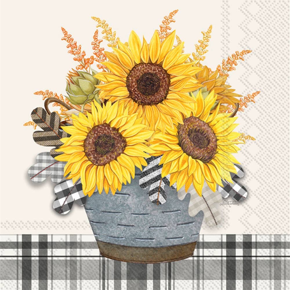 Gingham Sunflowers Fall Paper Lunch Napkins