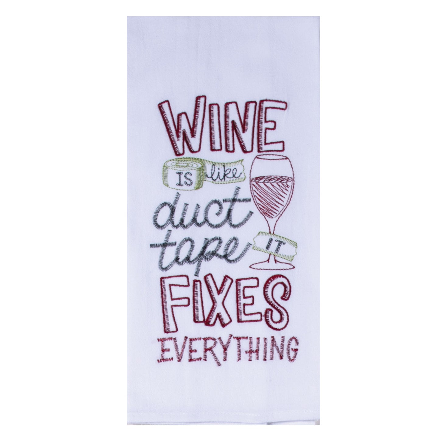 Wine Duct Tape Embroidered Flour Sack Towel