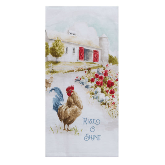 Countryside Rooster Farm Scene Dual Purpose Terry Towel